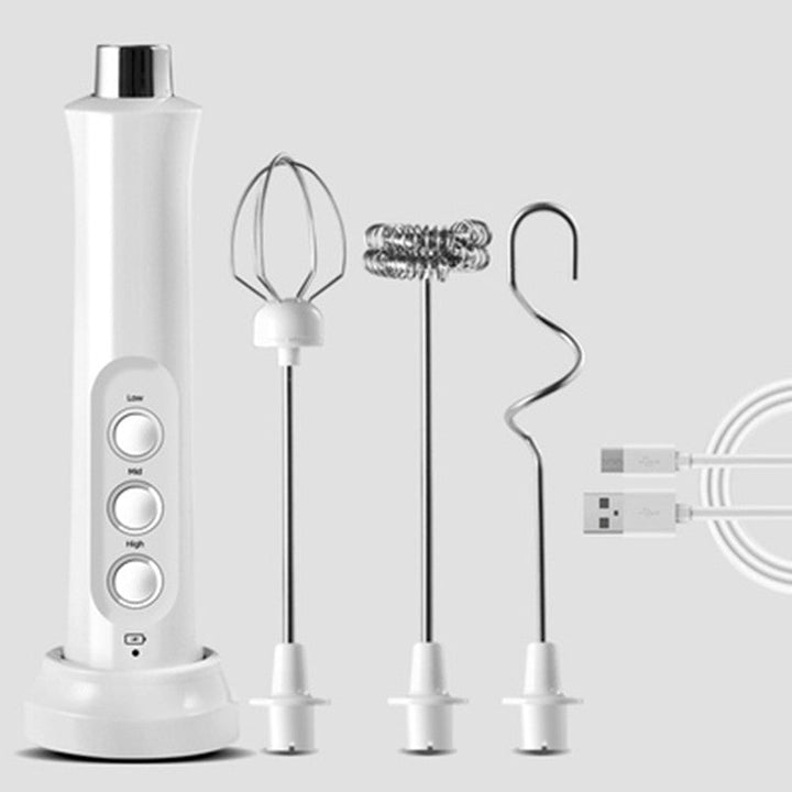 Viskana Rechargeable Handheld Milk Frother, with 3 Speed & 3 Interchangeable Heads for Latte, Bulletproof Coffee, Protein Shake & More