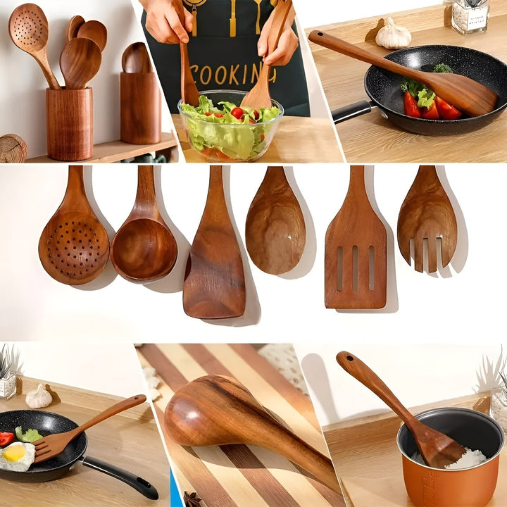 7-Piece Wooden Kitchen Utensil Set for Pans and Daily Cooking Viskana