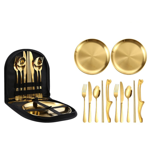 12pcs Portable Stainless Steel Cutlery Set Tableware For Camping Viskana