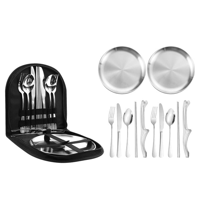12pcs Portable Stainless Steel Cutlery Set Tableware For Camping Viskana