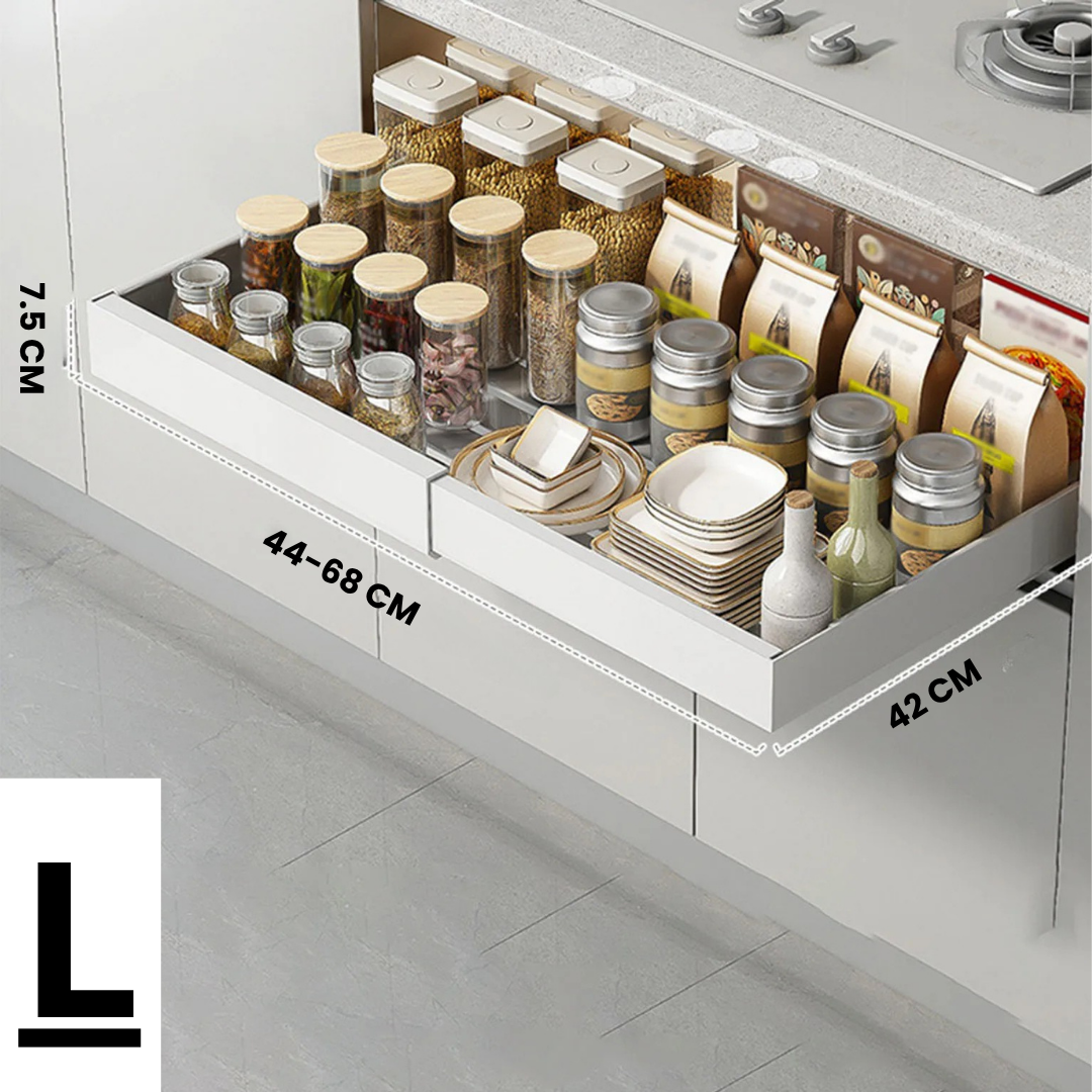 Viskana Kitchen Cabinet Organizer Shelf | Extendable Carbon Steel Rack with Sliding Drawer