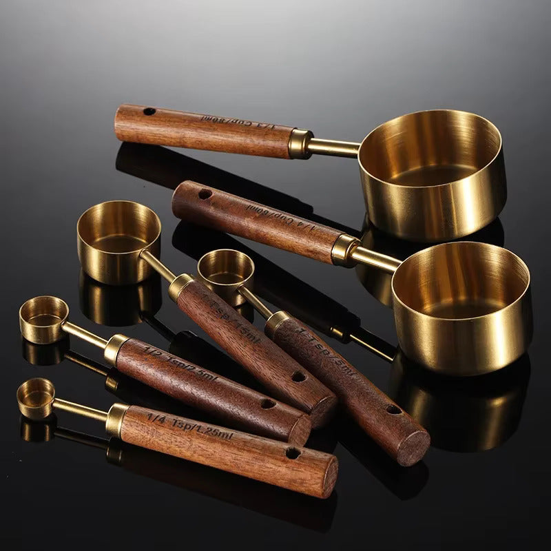 MeasureWood Measuring Spoons and Measuring Cups Set Stainless Steel Oak Wood 8-piece Viskana