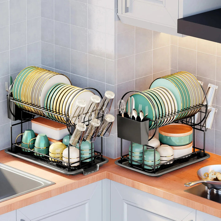 2 Tier Dish Drying Rack Drain Board Set Tableware Drainer Kitchen Rack Viskana