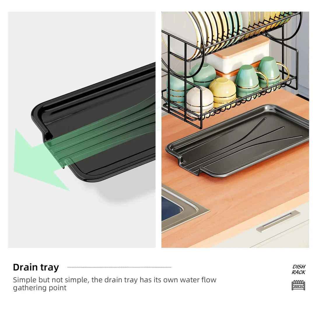 2 Tier Dish Drying Rack Drain Board Set Tableware Drainer Kitchen Rack Viskana