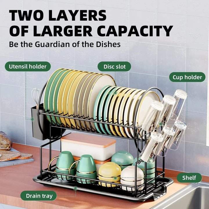 2 Tier Dish Drying Rack Drain Board Set Tableware Drainer Kitchen Rack Viskana