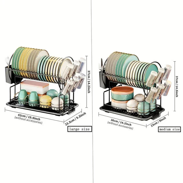 2 Tier Dish Drying Rack Drain Board Set Tableware Drainer Kitchen Rack Viskana