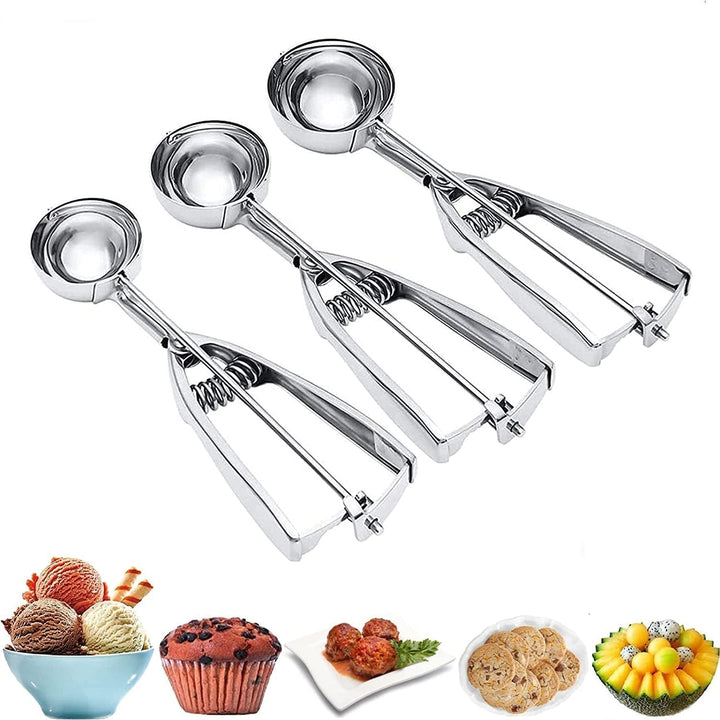 Viskana 3-Piece Set: Stainless Steel Cookie Scooper with Trigger