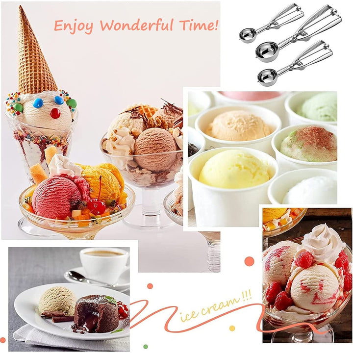 Viskana 3-Piece Set: Stainless Steel Cookie Scooper with Trigger