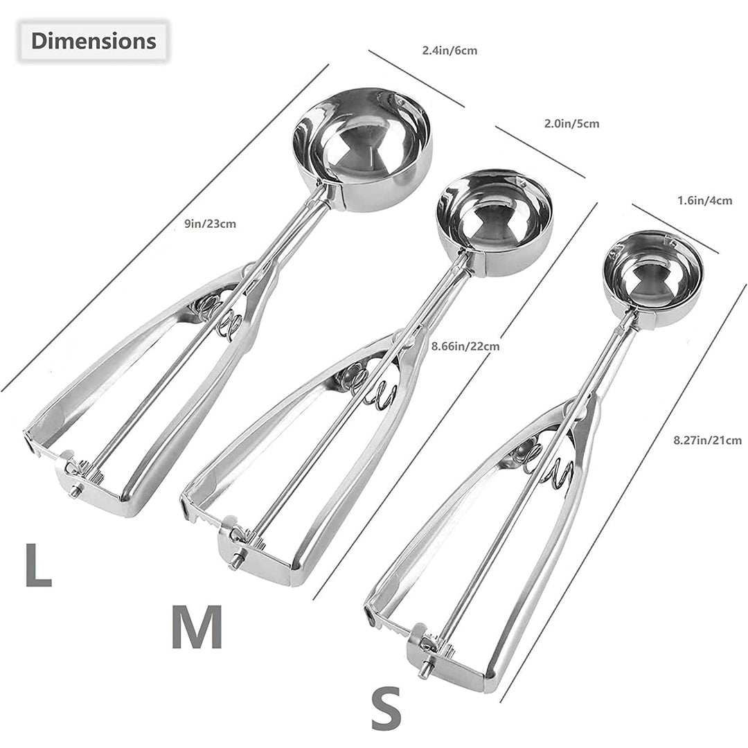 Viskana 3-Piece Set: Stainless Steel Cookie Scooper with Trigger