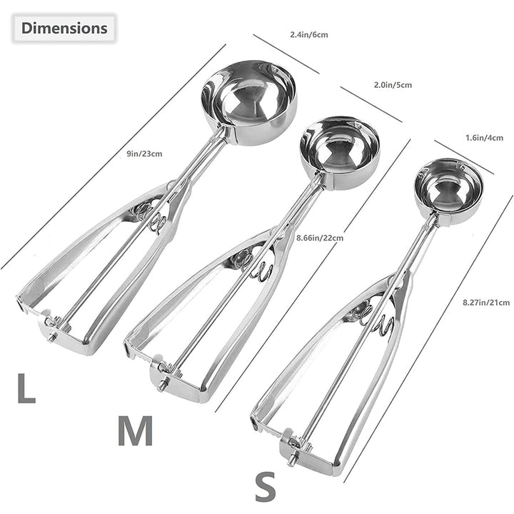 Viskana 3-Piece Set: Stainless Steel Cookie Scooper with Trigger