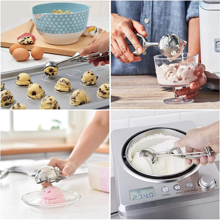 Viskana 3-Piece Set: Stainless Steel Cookie Scooper with Trigger