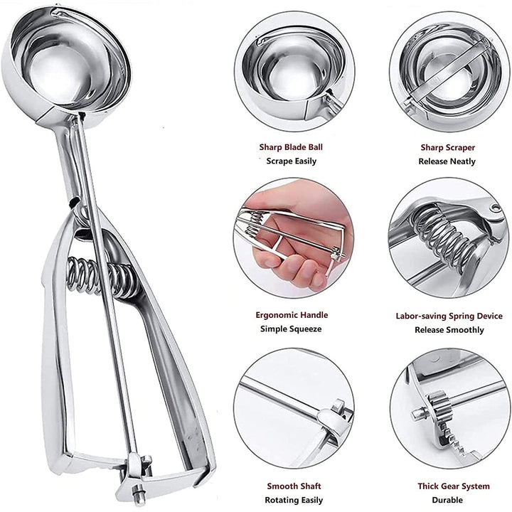 Viskana 3-Piece Set: Stainless Steel Cookie Scooper with Trigger