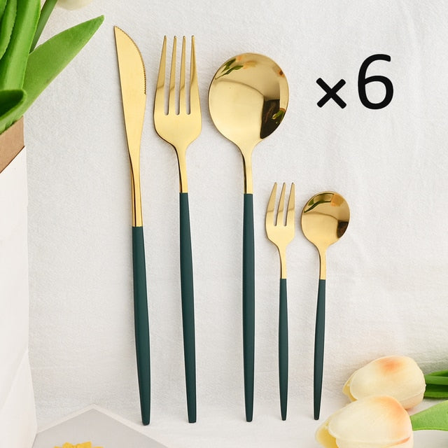 30Pcs Dinnerware Set Flatware Cutlery Set Stainless Steel Tableware Viskana