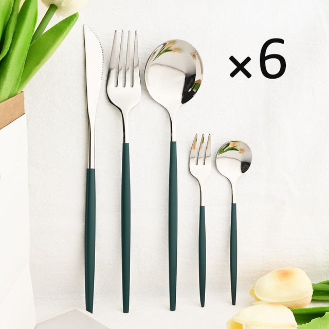 30Pcs Dinnerware Set Flatware Cutlery Set Stainless Steel Tableware Viskana