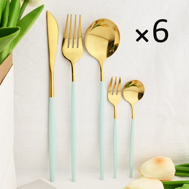 30Pcs Dinnerware Set Flatware Cutlery Set Stainless Steel Tableware Viskana