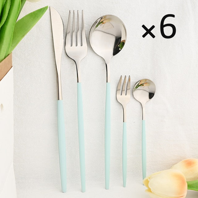 30Pcs Dinnerware Set Flatware Cutlery Set Stainless Steel Tableware Viskana