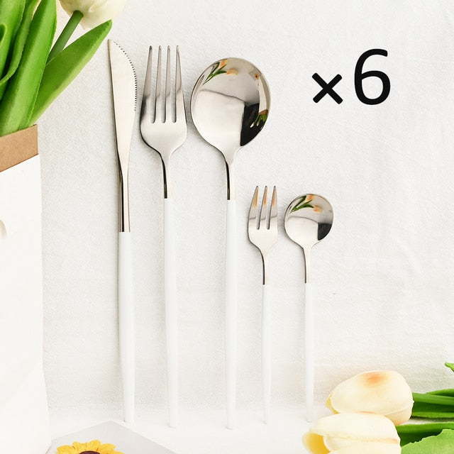 30Pcs Dinnerware Set Flatware Cutlery Set Stainless Steel Tableware Viskana