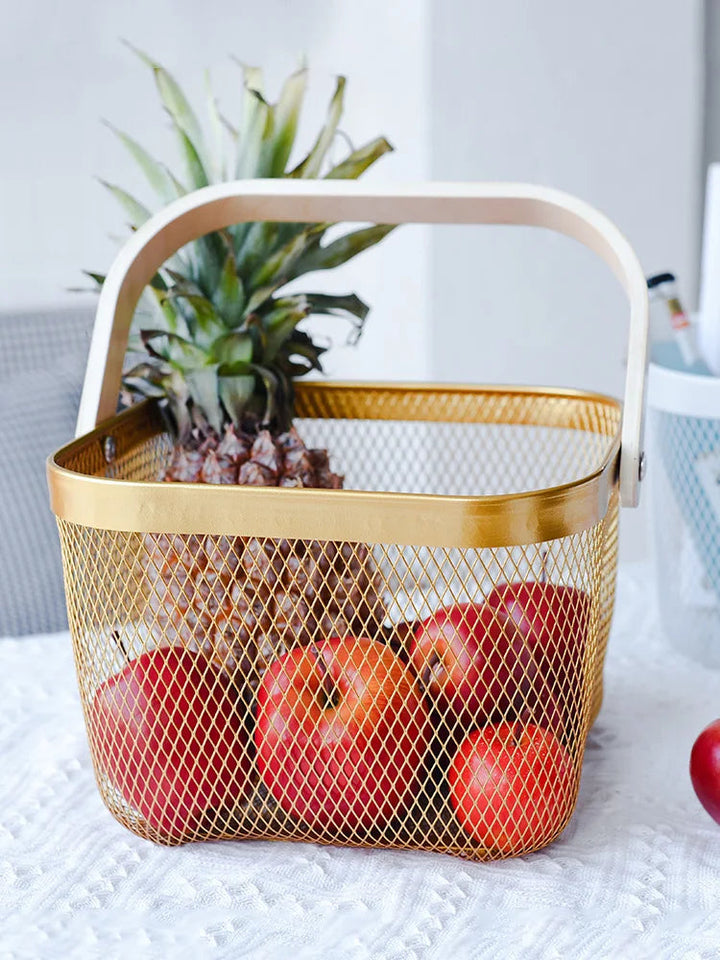 Viskana Iron Art Fruit Basket with Bamboo Handle