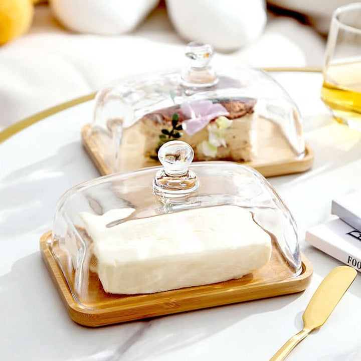Viskana Wooden Butter Dish with Glass Lid – Elegant Tableware