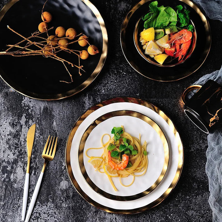 Viskana Elegant Ceramic Beef Platter with Gold Edge