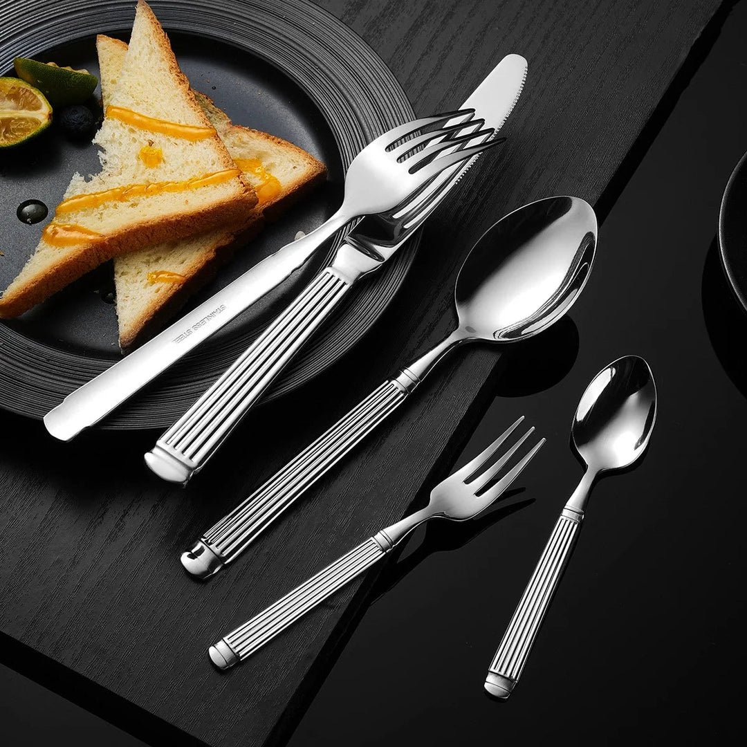 Viskana Gold Roman Column Style Cutlery Set - Stainless Steel Flatware Set