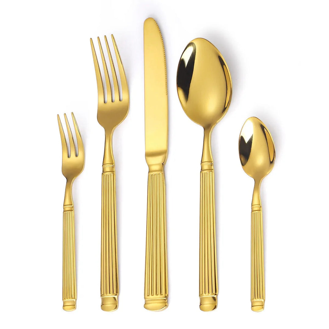 Viskana Gold Roman Column Style Cutlery Set - Stainless Steel Flatware Set