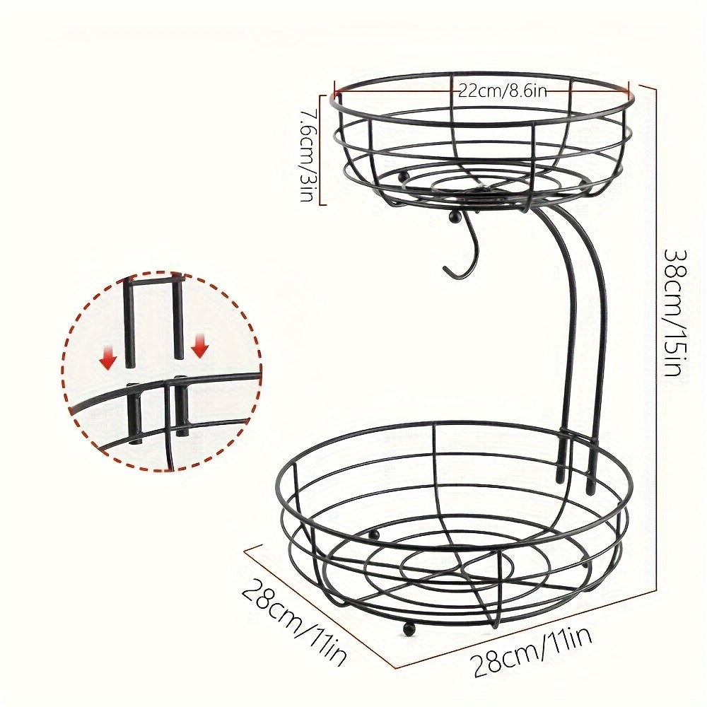 Viskana 2-Layer Oval Fruit Basket with Banana Holder – Metal Kitchen Organizer