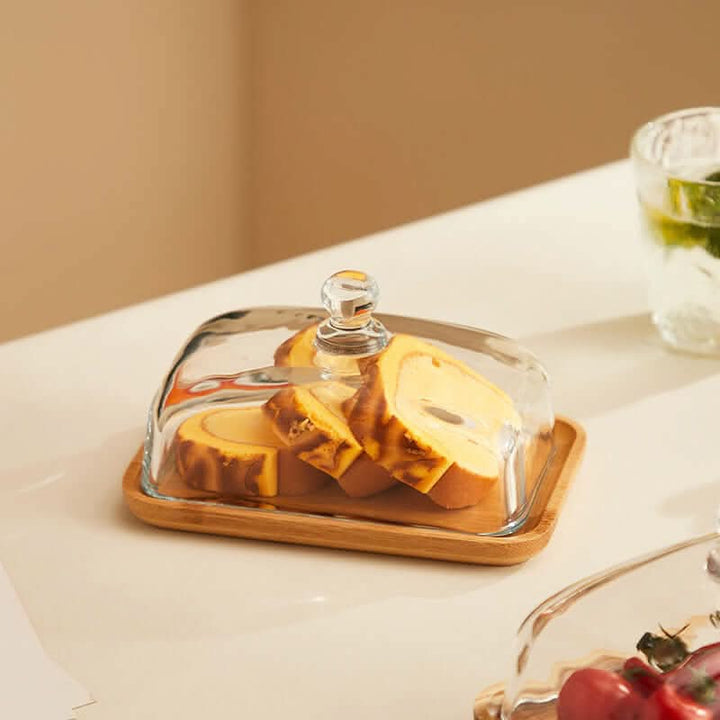 Viskana Wooden Butter Dish with Glass Lid – Elegant Tableware