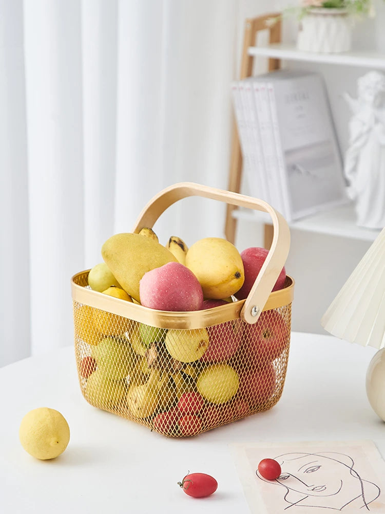 Viskana Iron Art Fruit Basket with Bamboo Handle
