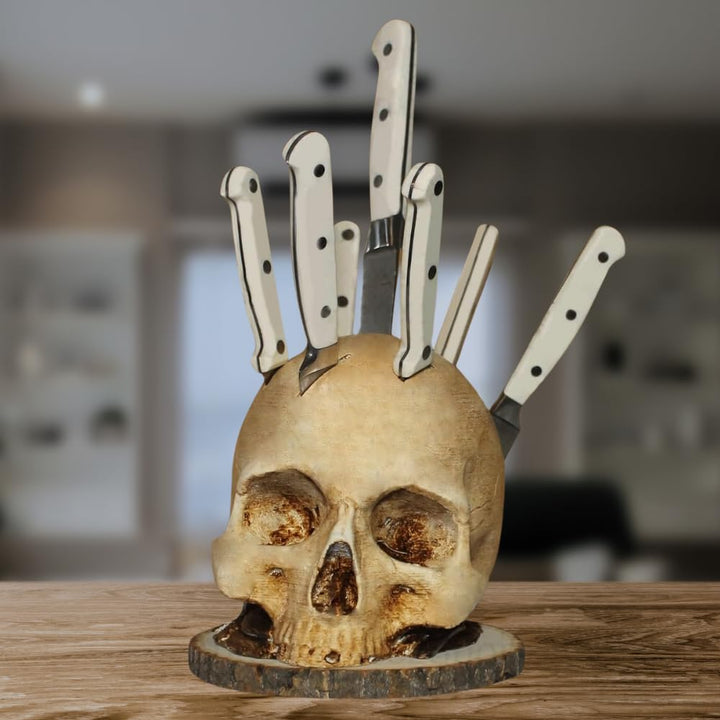 Viskana Gothic Skull Knife Holder – Decorative Resin Kitchen Organizer