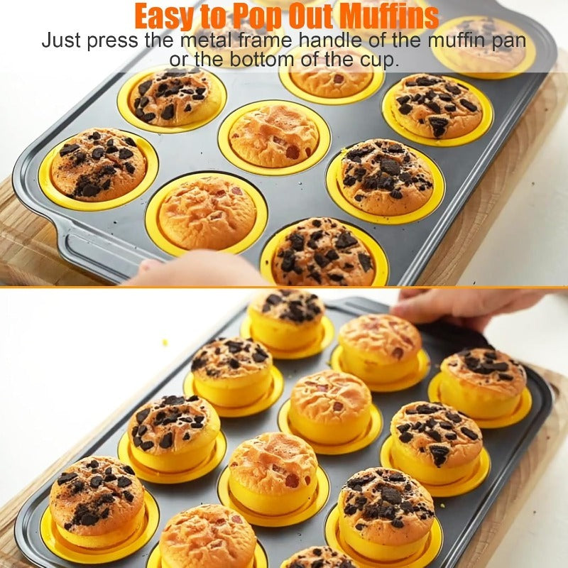 Viskana Press-Release Silicone Muffin Pan with Sturdy Metal Frame