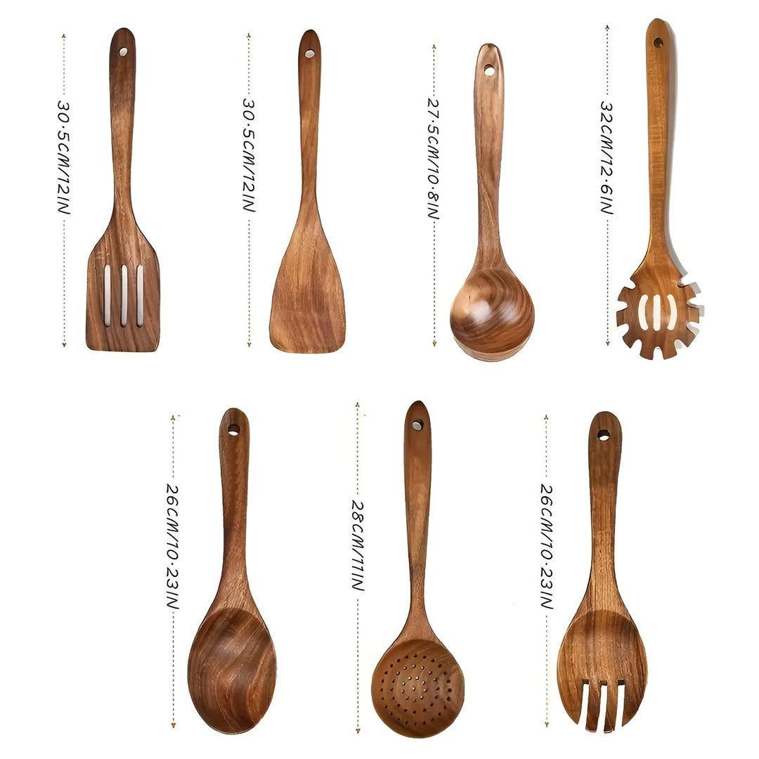 7-Piece Wooden Kitchen Utensil Set for Pans and Daily Cooking Viskana