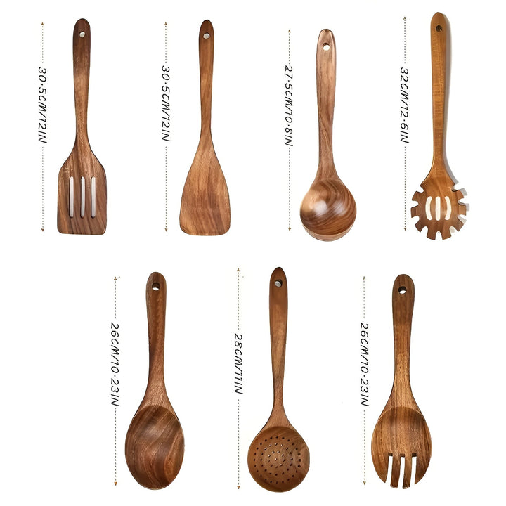 7-Piece Wooden Kitchen Utensil Set for Pans and Daily Cooking Viskana