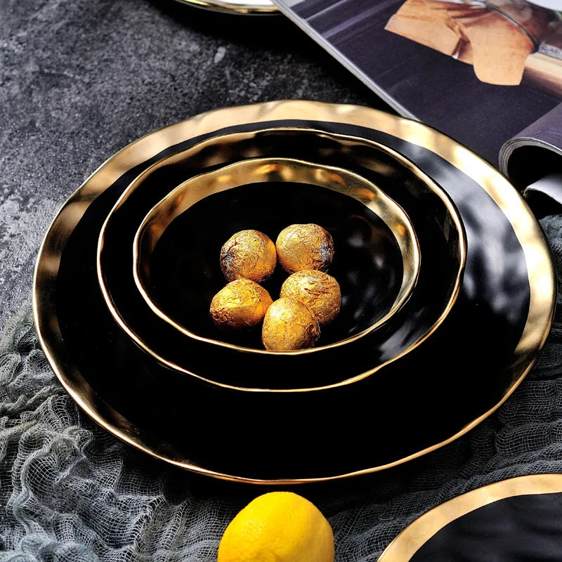 Viskana Elegant Ceramic Beef Platter with Gold Edge