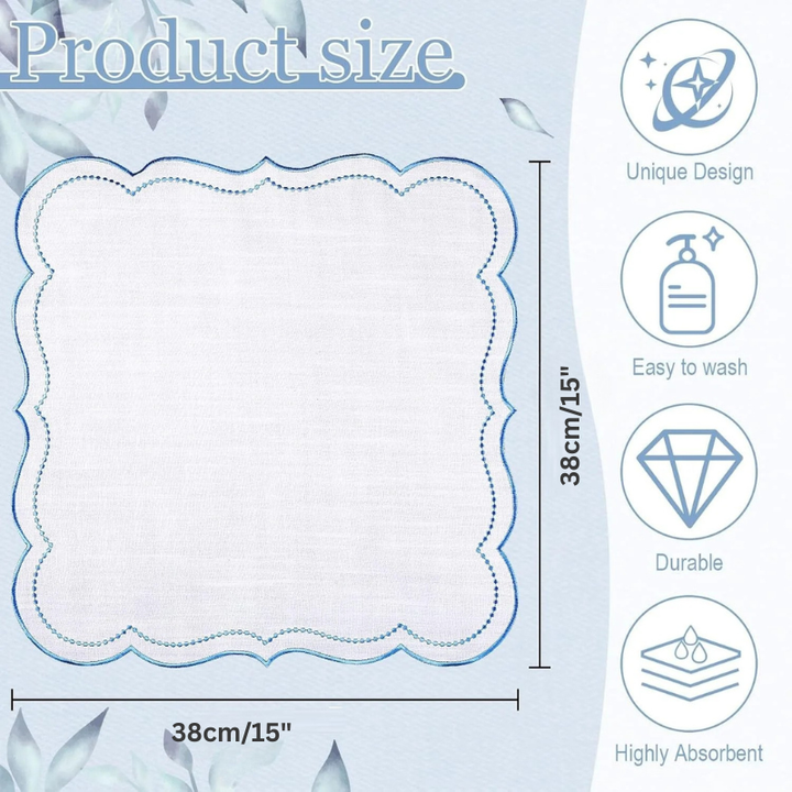 6pcs Cotton Linen Embroidered Cloth Napkin Scalloped Edge Table Napkins Viskana