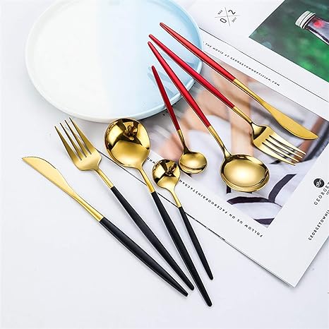 Viskana Luxury 24-Piece Gold-Silver Cutlery Set for Stylish Table Setting