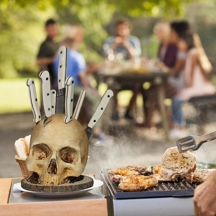 Viskana Gothic Skull Knife Holder – Decorative Resin Kitchen Organizer