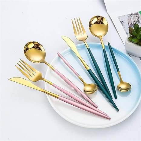 Viskana Luxury 24-Piece Gold-Silver Cutlery Set for Stylish Table Setting