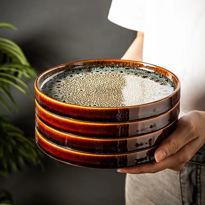 7.5" Ceramic Dumpling Dish Plate Round Tray Dinner Tableware Plate Viskana