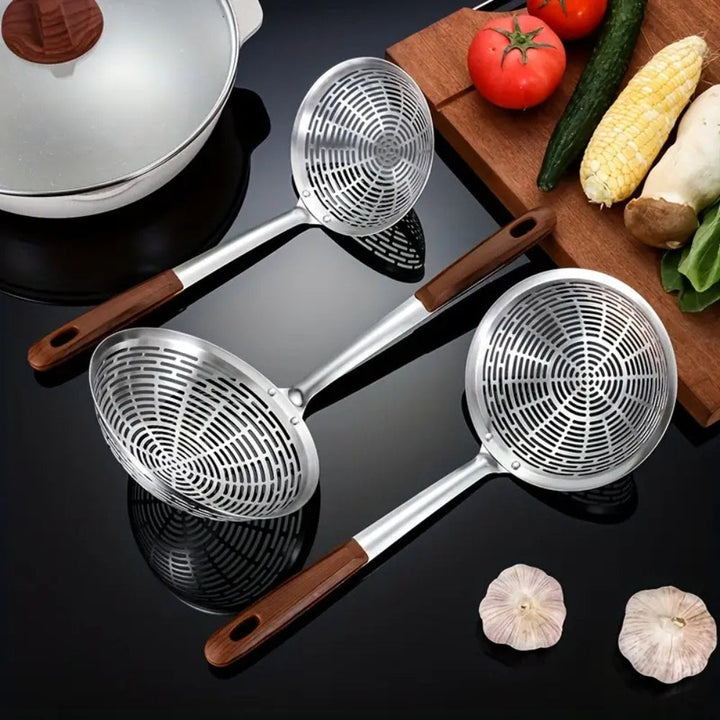 Viskana Stainless Steel Wooden Strainer Ladle