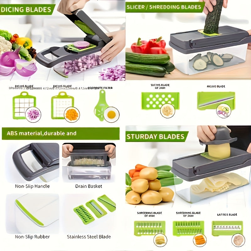 Multifunctional Vegetable Cutter 16-in-1 with Catch Container