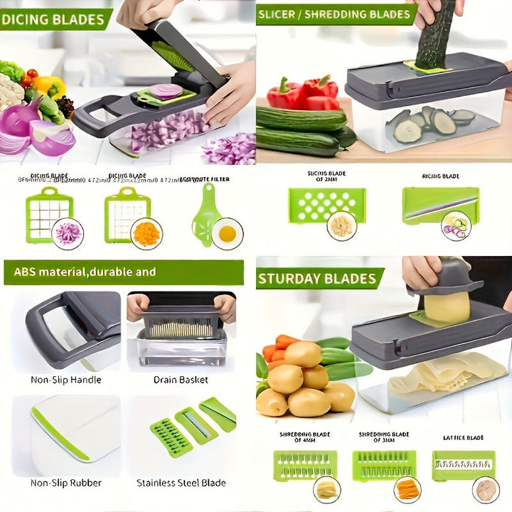 Multifunctional Vegetable Cutter 16-in-1 with Catch Container