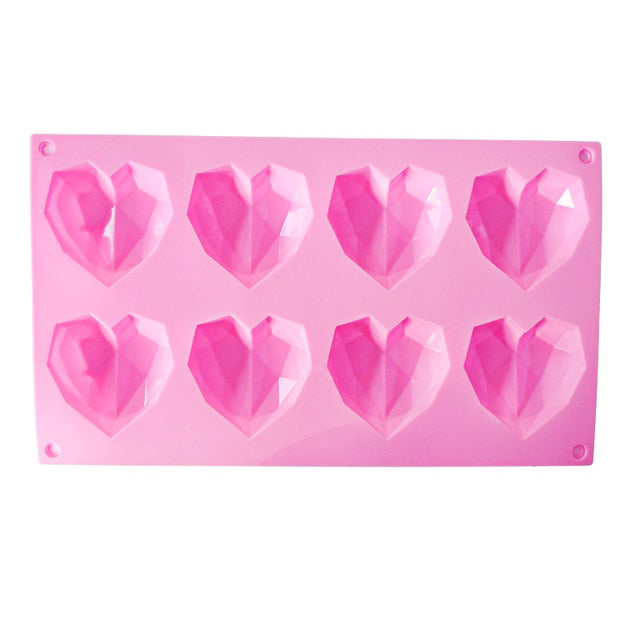 8 Cavity Diamond Heart Silicone Cake Molds Heart Shape Molds Viskana