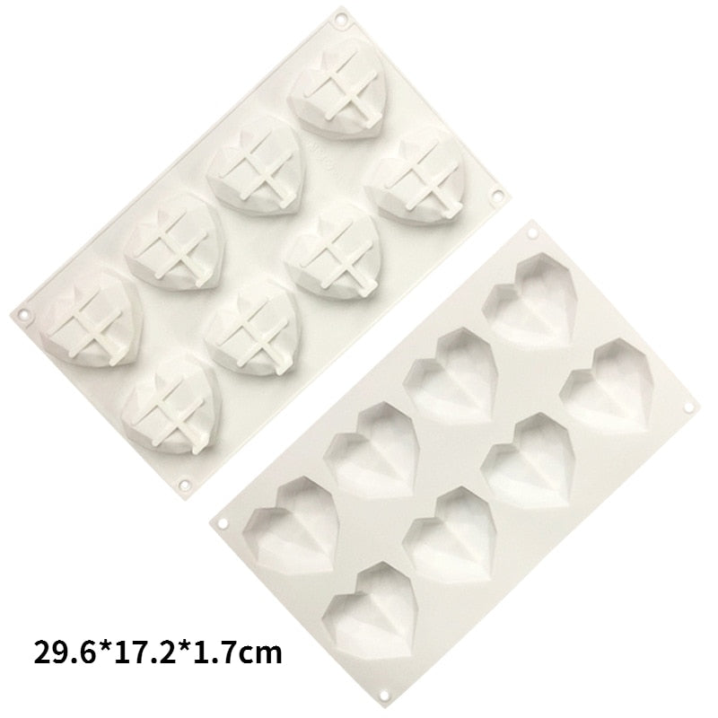 8 Cavity Diamond Heart Silicone Cake Molds Heart Shape Molds Viskana