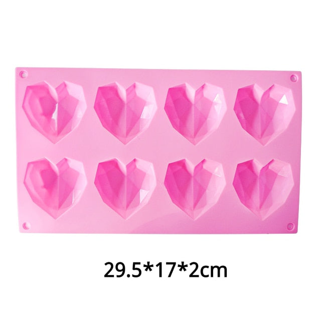 8 Cavity Diamond Heart Silicone Cake Molds Heart Shape Molds Viskana
