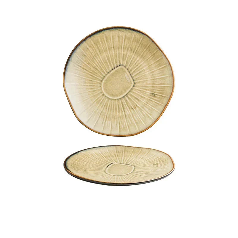 8" Retro Ceramic Round Plate Western Platter Kitchen Tableware Viskana