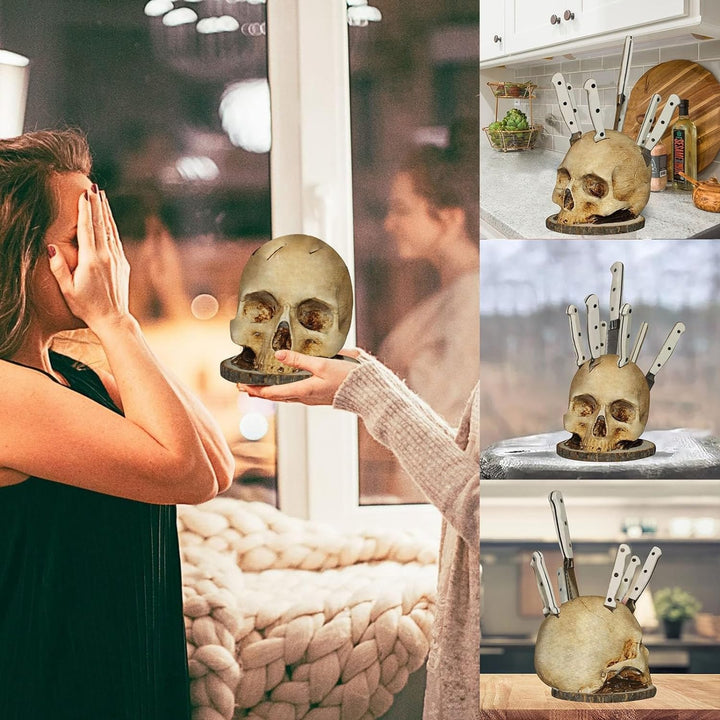 Viskana Gothic Skull Knife Holder – Decorative Resin Kitchen Organizer