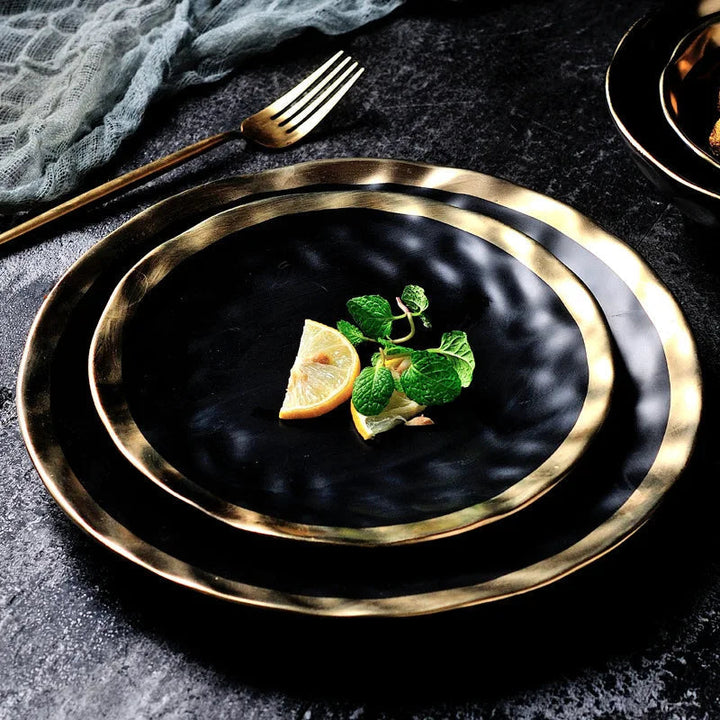 Viskana Elegant Ceramic Beef Platter with Gold Edge