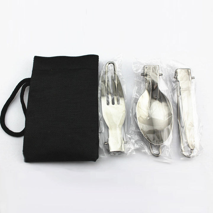 Foldable Stainless Steel Camping Cutlery Set with Locking Hinge and Carry Pouch Viskana