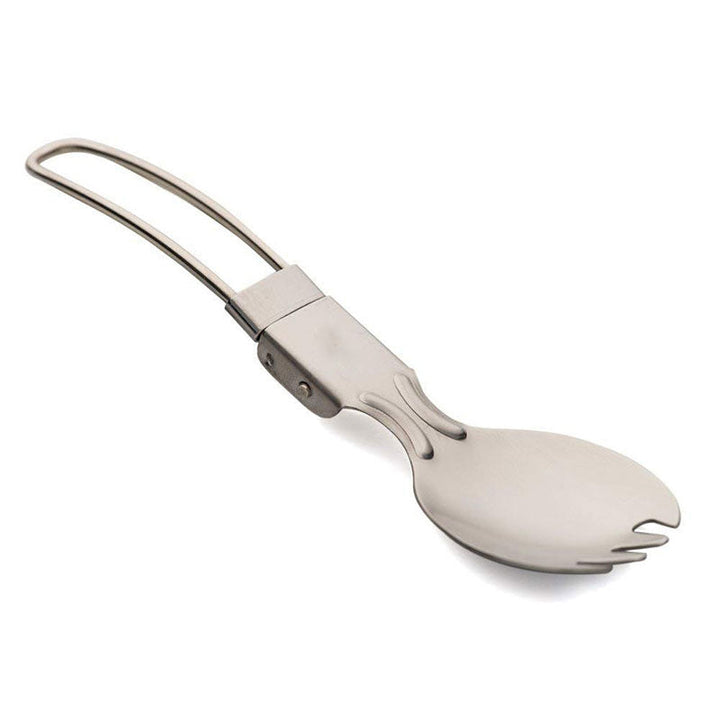 folding stainless steel camping spork with locking hinge and travel loop Viskana